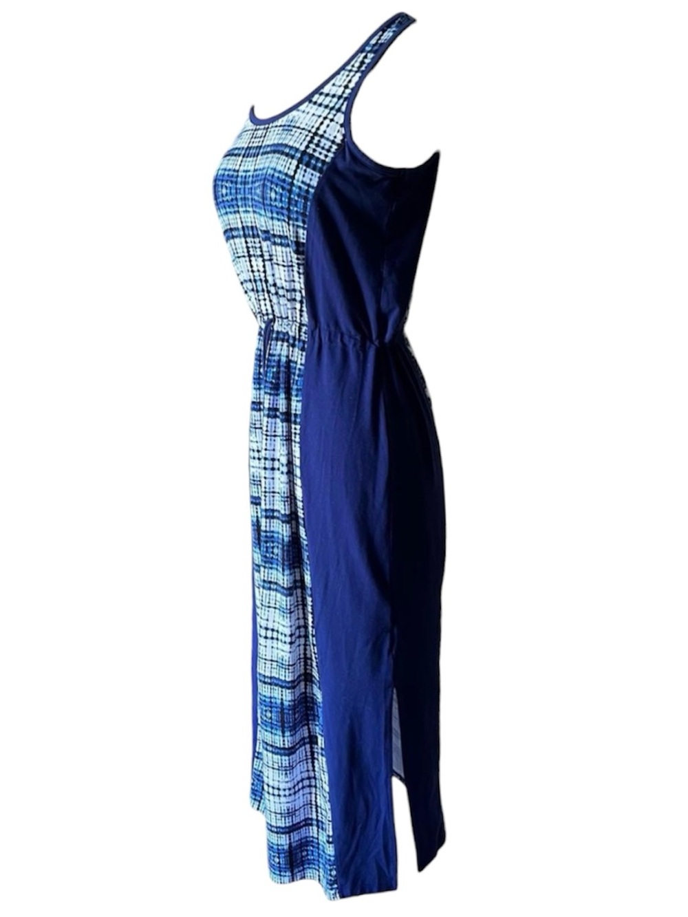 Brooks Brothers Blue Plaid & Navy Sleeveless Maxi Dress